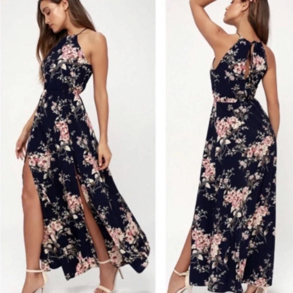 LULUS Floral Navy Maxi Dress